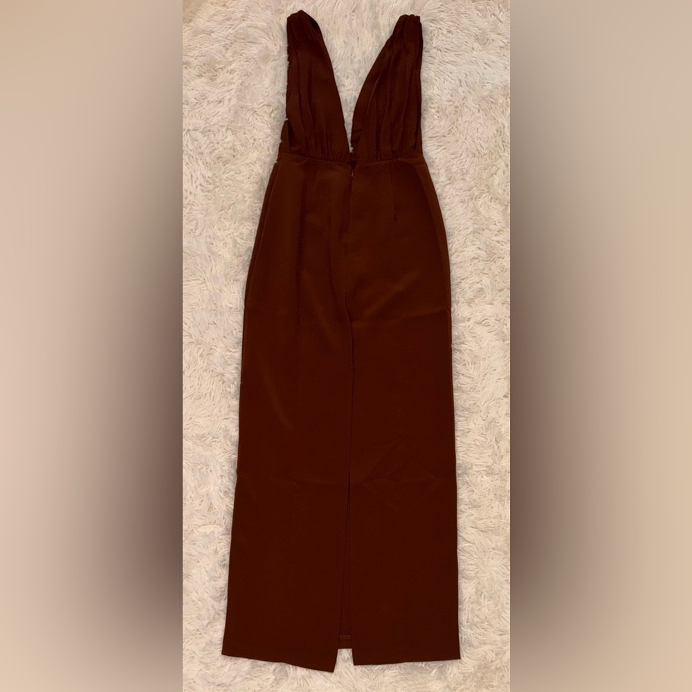NEW Reformation Velda Deep V sleeveless midi Dress Brown Size 4 - Picture 5 of 9